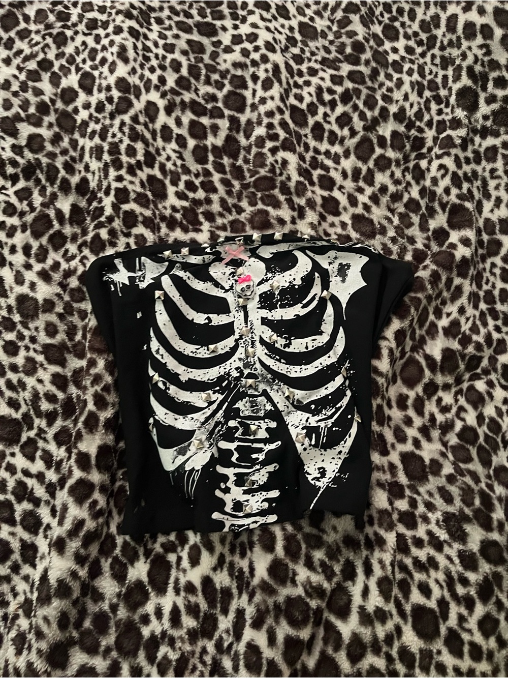 Black Skeleton tube top- White Ribcage Print
